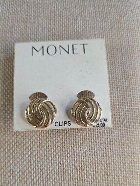 Monet Shiny Gold Twisted Knot Clip-On Earrings NWT